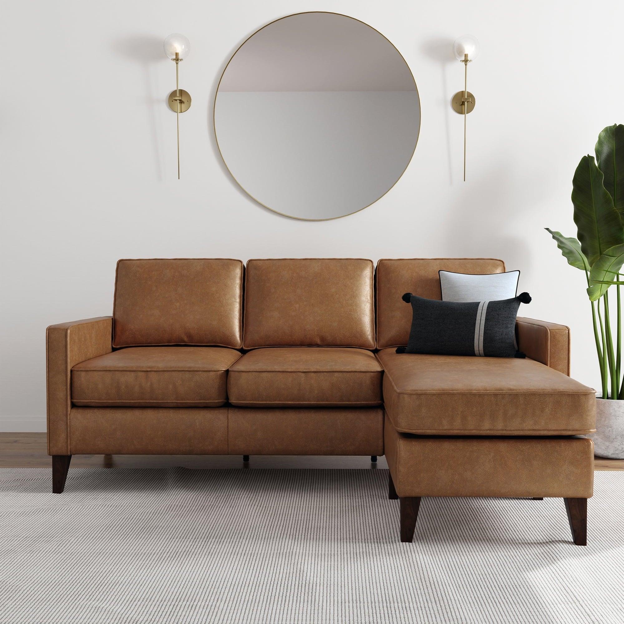 Hillsdale Jianna Faux Leather Reversible Sectional, Saddle Brown - ClubOn