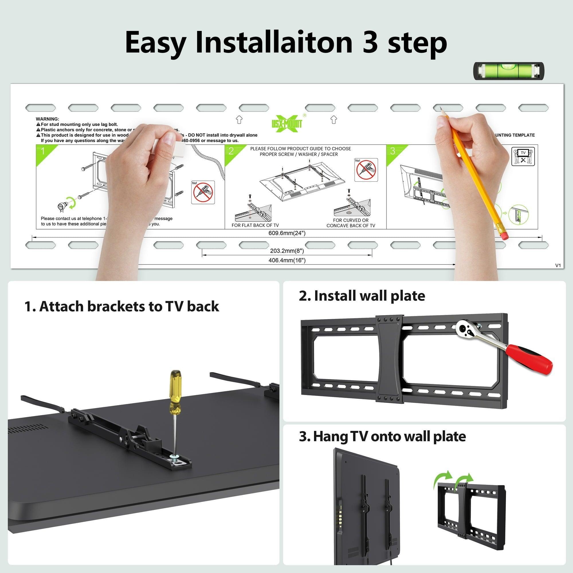 USX MOUNT Large Tilting TV Wall Mount – Fits 37-82