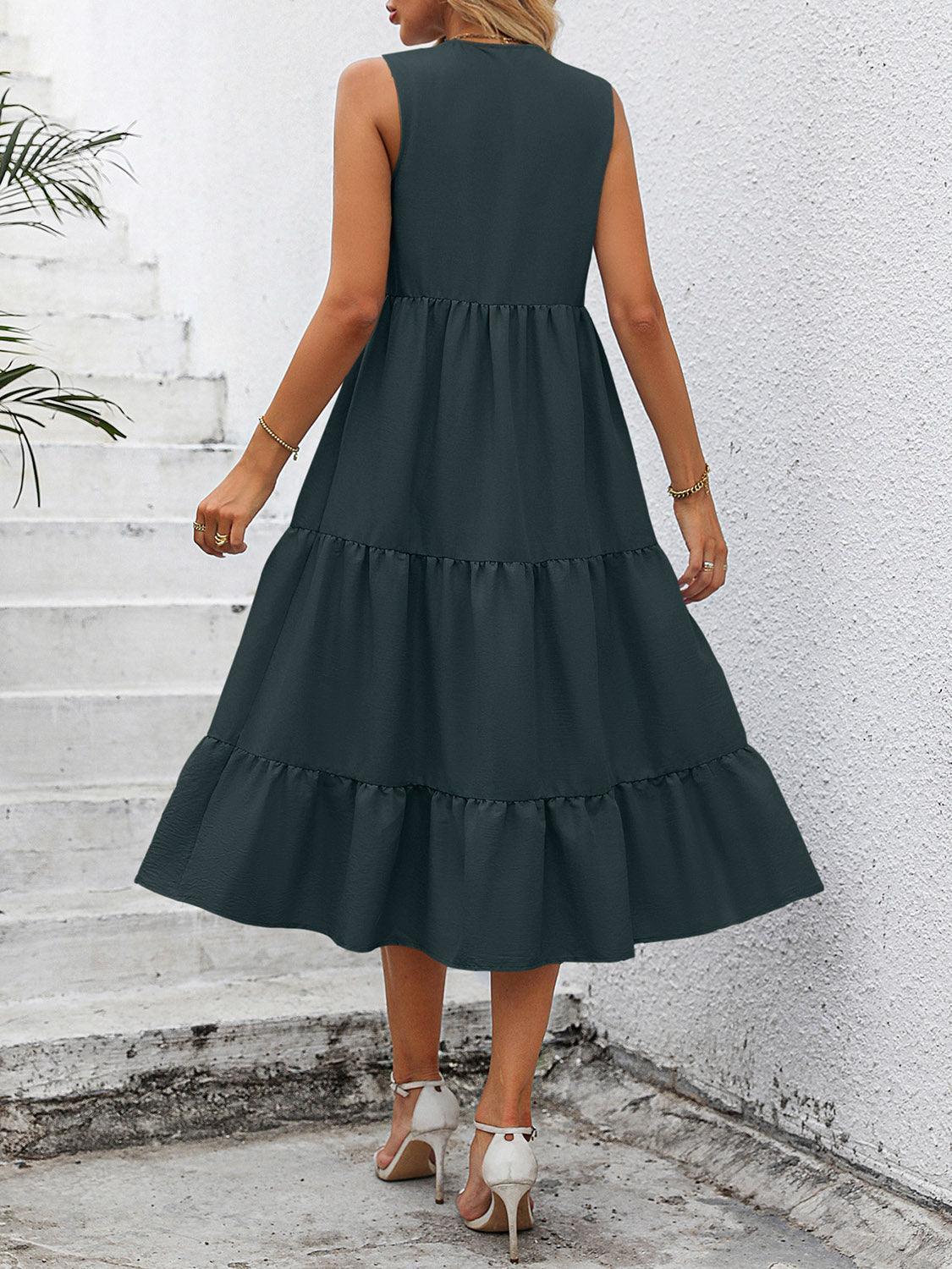 V-Neck Sleeveless Tiered Dress - ClubOn