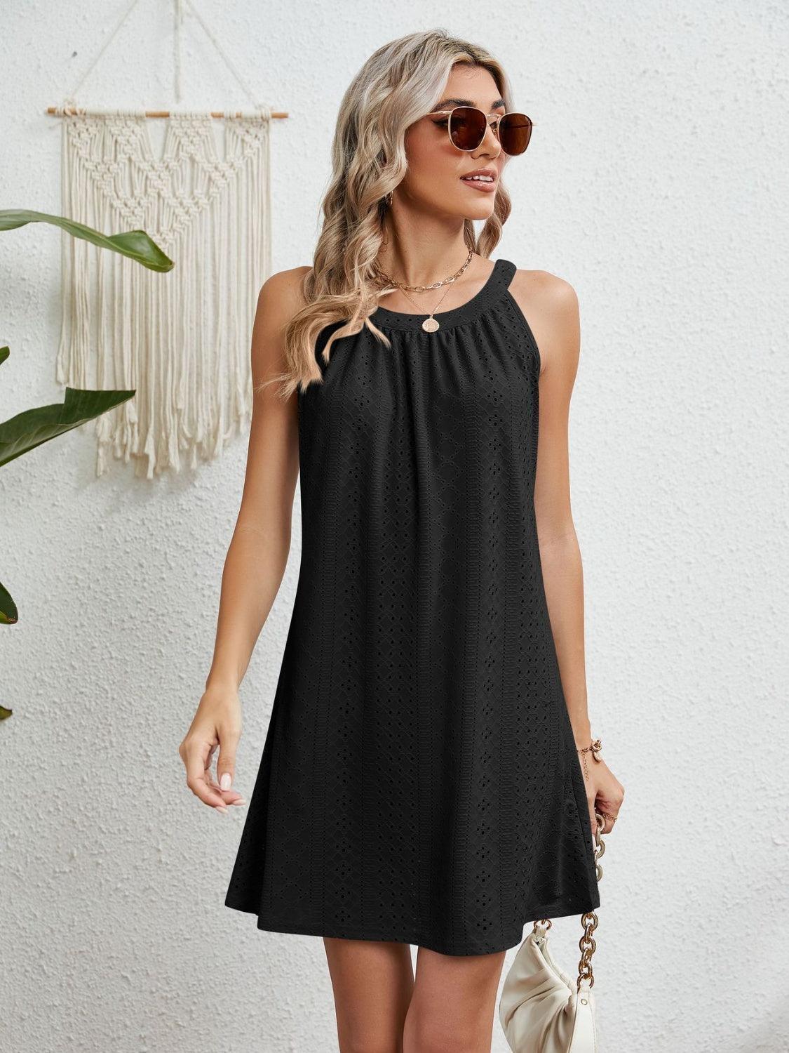 Eyelet Grecian Neck Mini Dress - ClubOn
