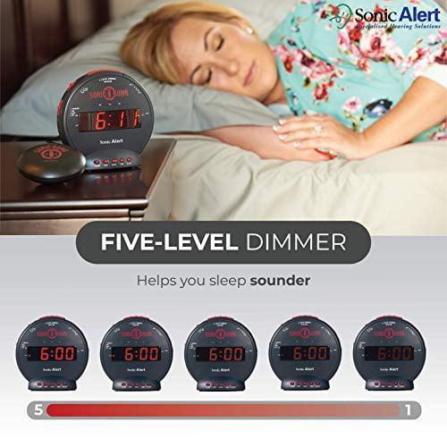 Sonic Alert Sonic Bomb Dual Alarm Clock with Bed Shaker Vibrator, Digital Display - Black & Red - ClubOn