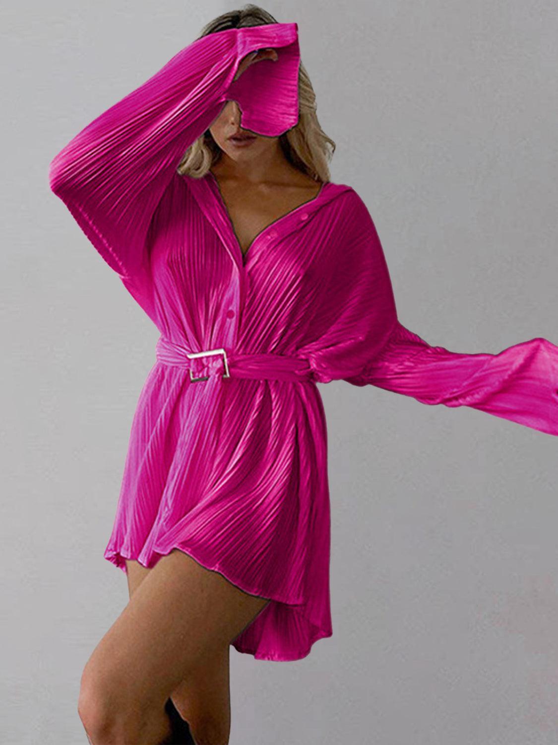 Button Up Dropped Shoulder Shirt Dress - ClubOn