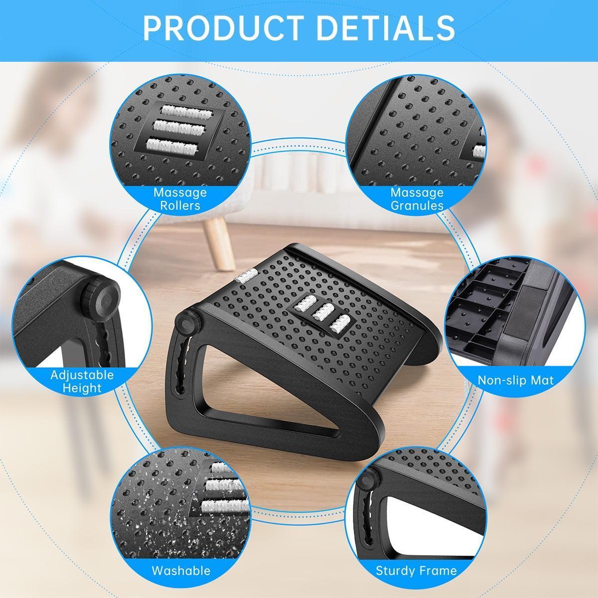 Adjustable Under Desk Footrest with 6 Height Positions & Massage Surface, Ergonomic Foot Stool for Improved Circulation (Black) - ClubOn