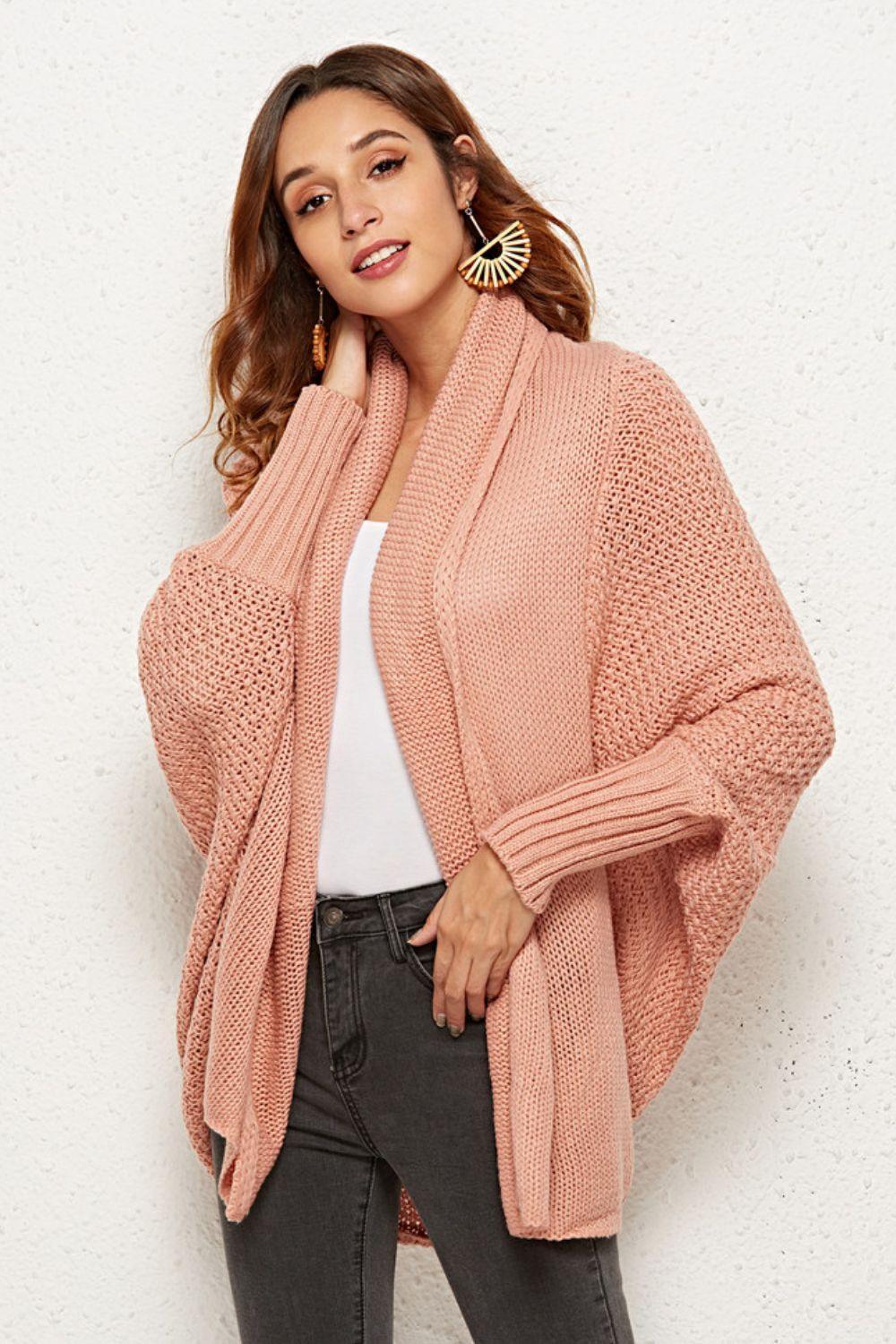 Angel Wings Open Front Dolman Sleeve Longline Cardigan - ClubOn