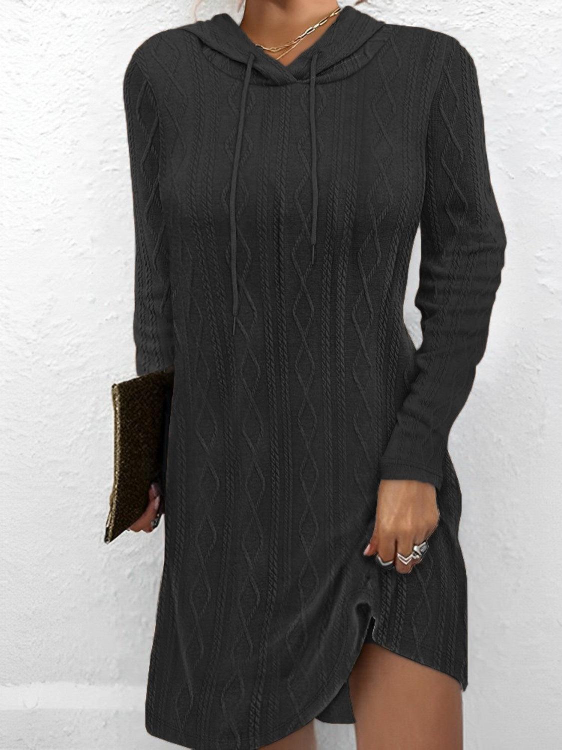 Drawstring Hooded Sweater Dress - ClubOn