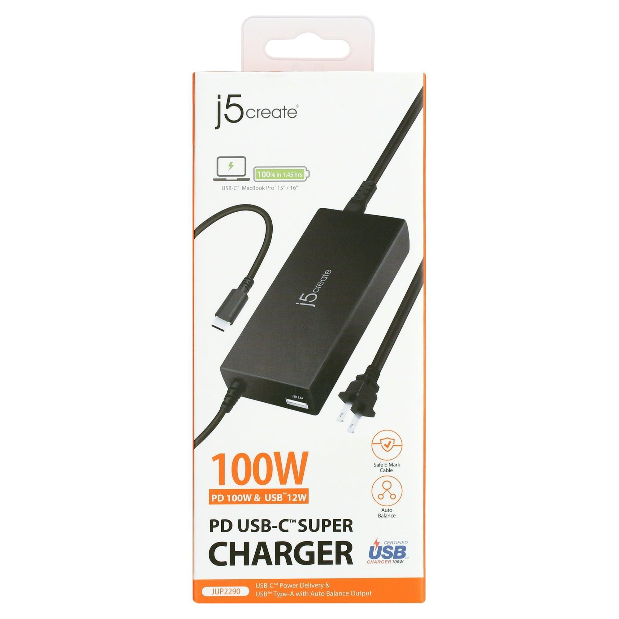 j5create 100W USB-C Super Charger, Type-A Port for MacBook, Switch, iPad, Android, USB-C Laptops (JUP2290) - ClubOn