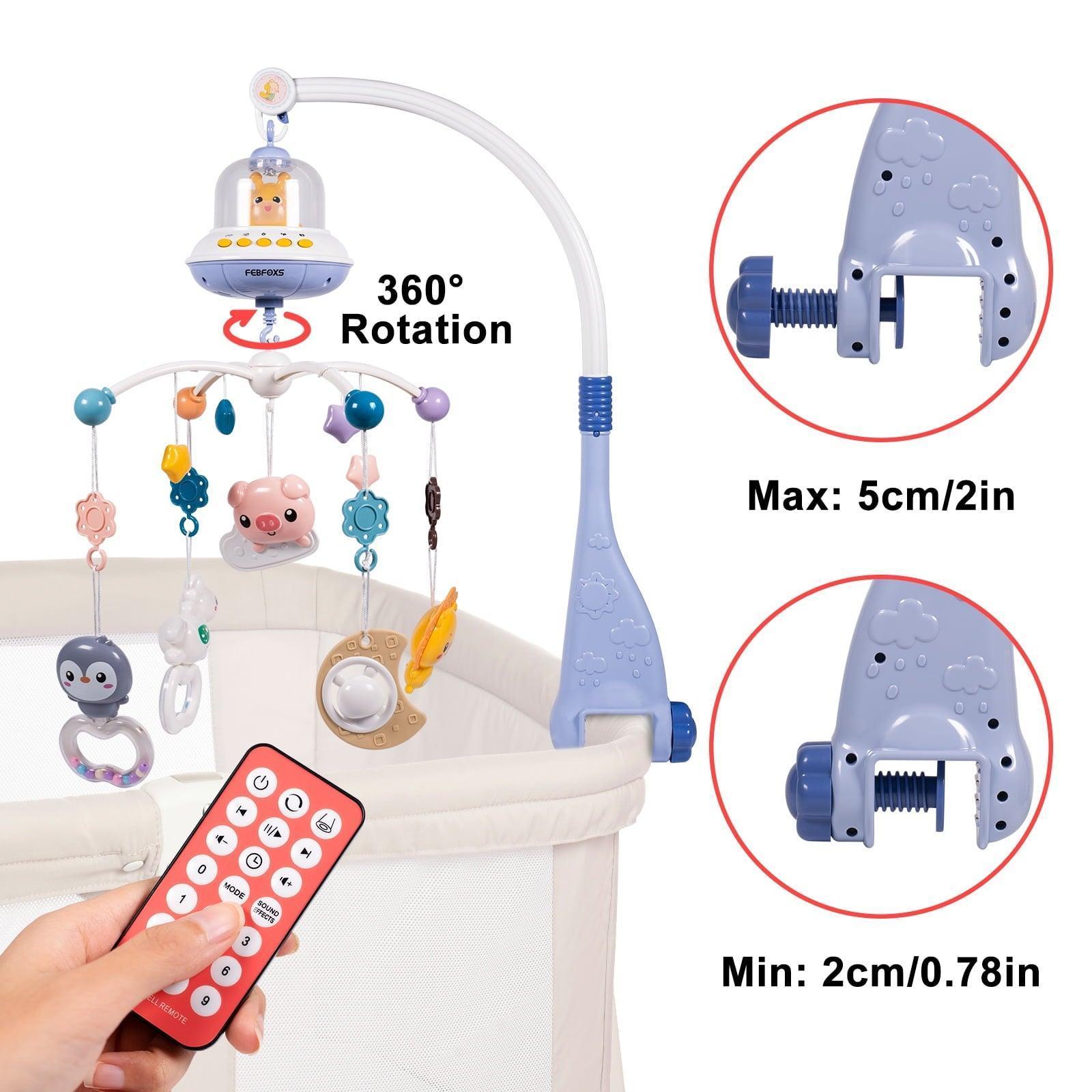 Febfoxs Baby Crib Mobile with Music & Lights, Remote Control, Blue - ClubOn
