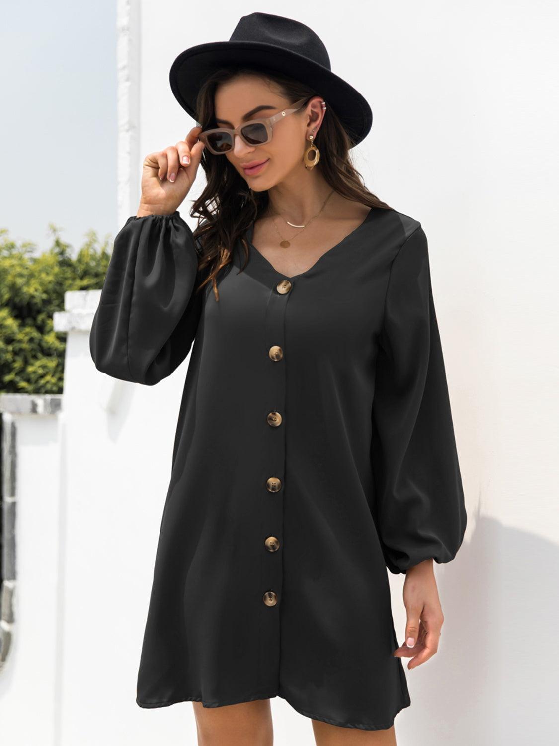 V-Neck Long Sleeve Mini Dress - ClubOn