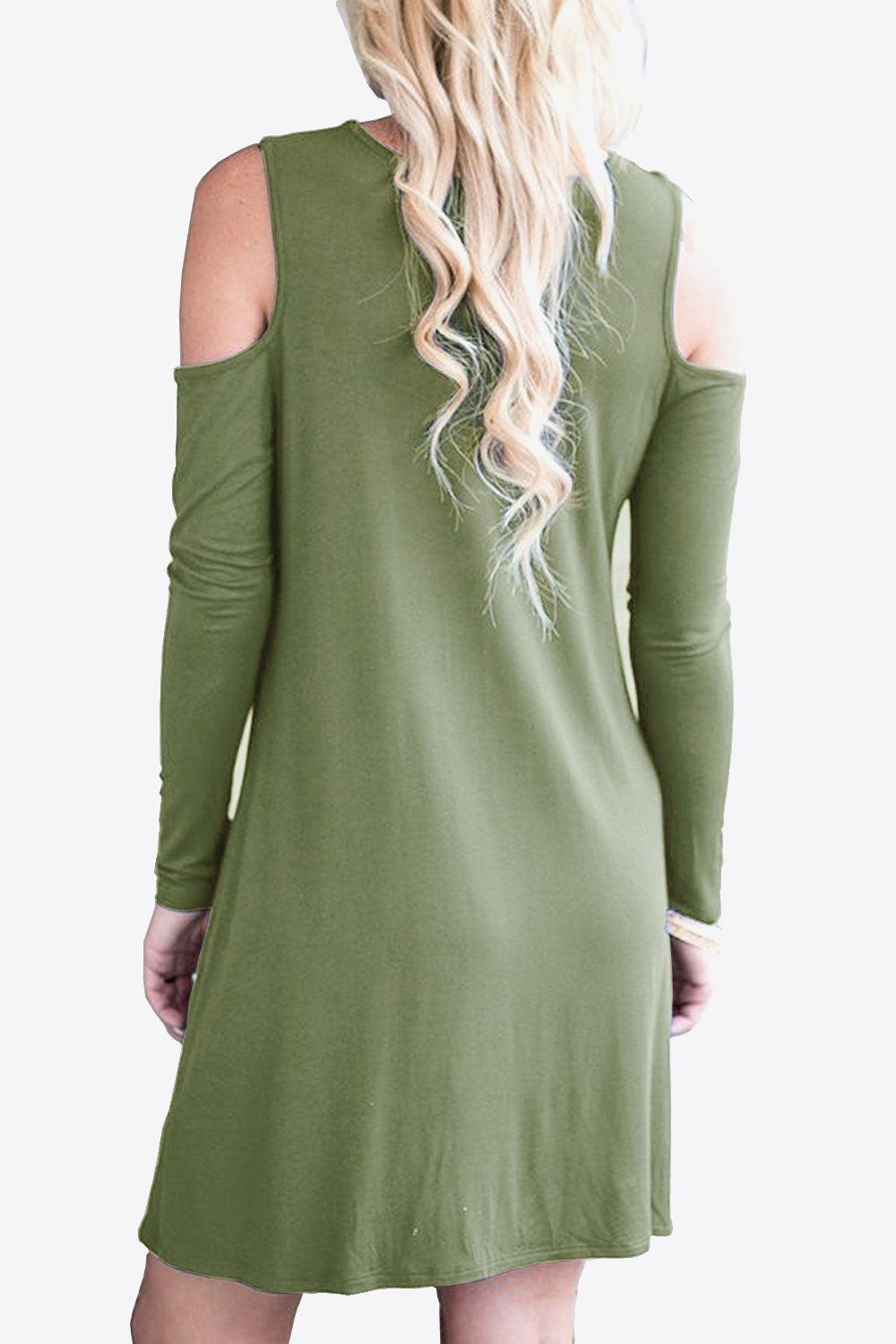 Cold-Shoulder Long Sleeve Round Neck Dress - ClubOn