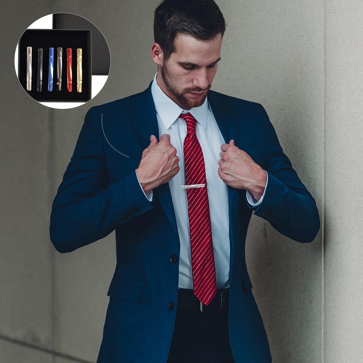 Tie Clips with Gift Box, Set of 6 Tie Pins for Men, Necktie Holders for Wedding, Business, Anniversary & Daily Use - ClubOn