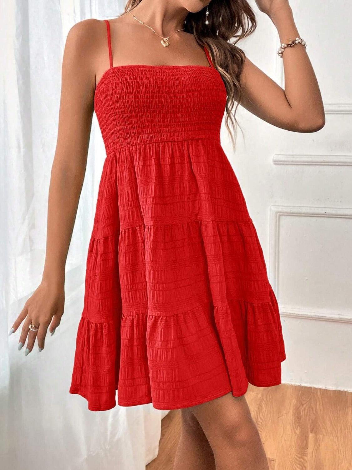 Tiered Smocked Square Neck Cami Dress - ClubOn