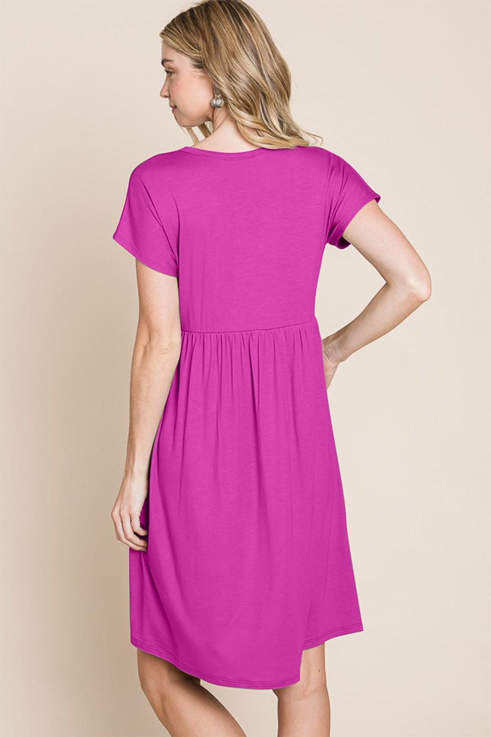 BOMBOM V-Neck Short Sleeve Dress - ClubOn