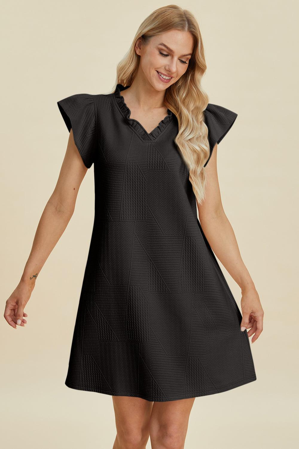 Double Take Full Size Ruffled V-Neck Cap Sleeve Dress - ClubOn