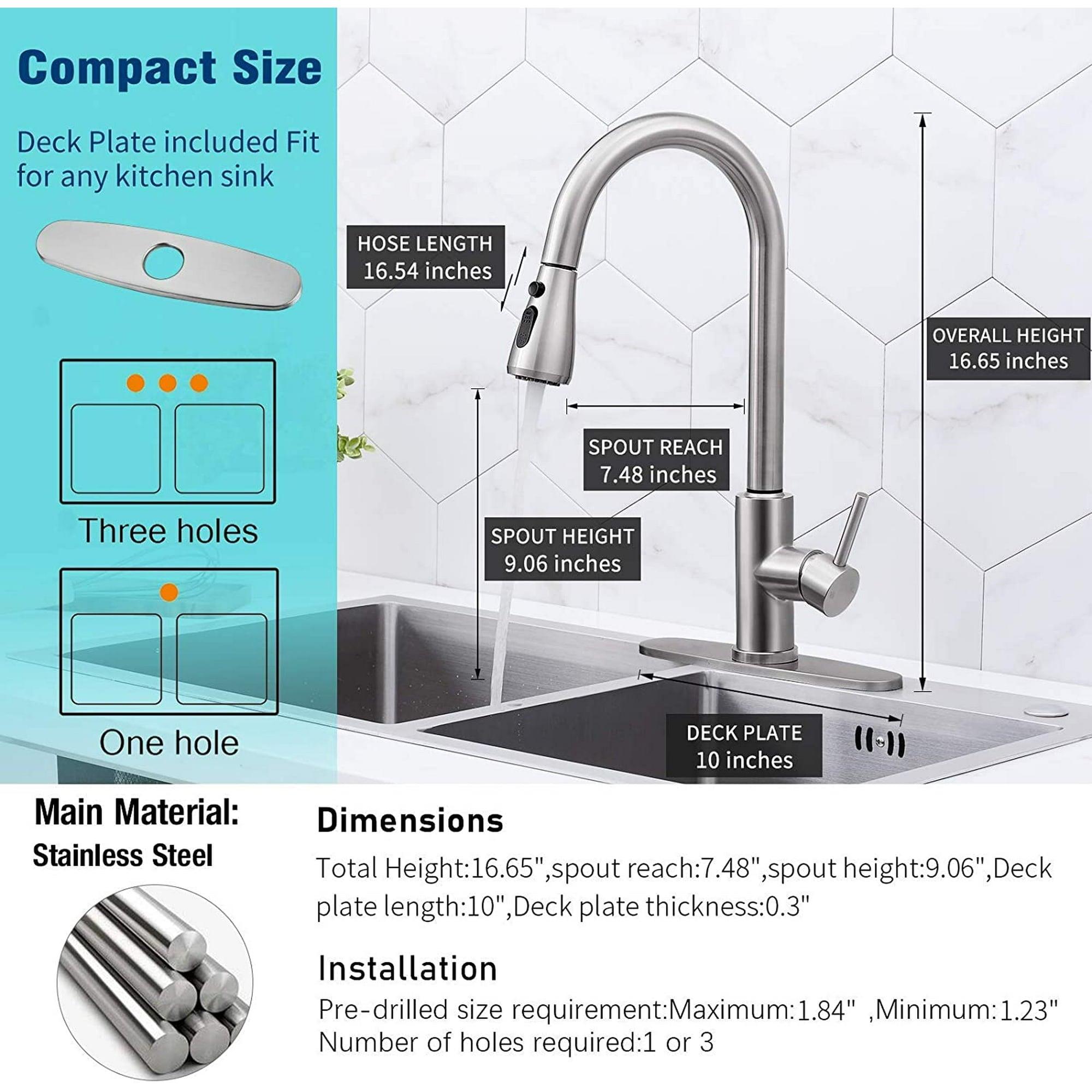 Kitchen Faucets with Pull Down Sprayer, Brushed Nickel & SUS304 Stainless Steel, Commercial Modern - ClubOn