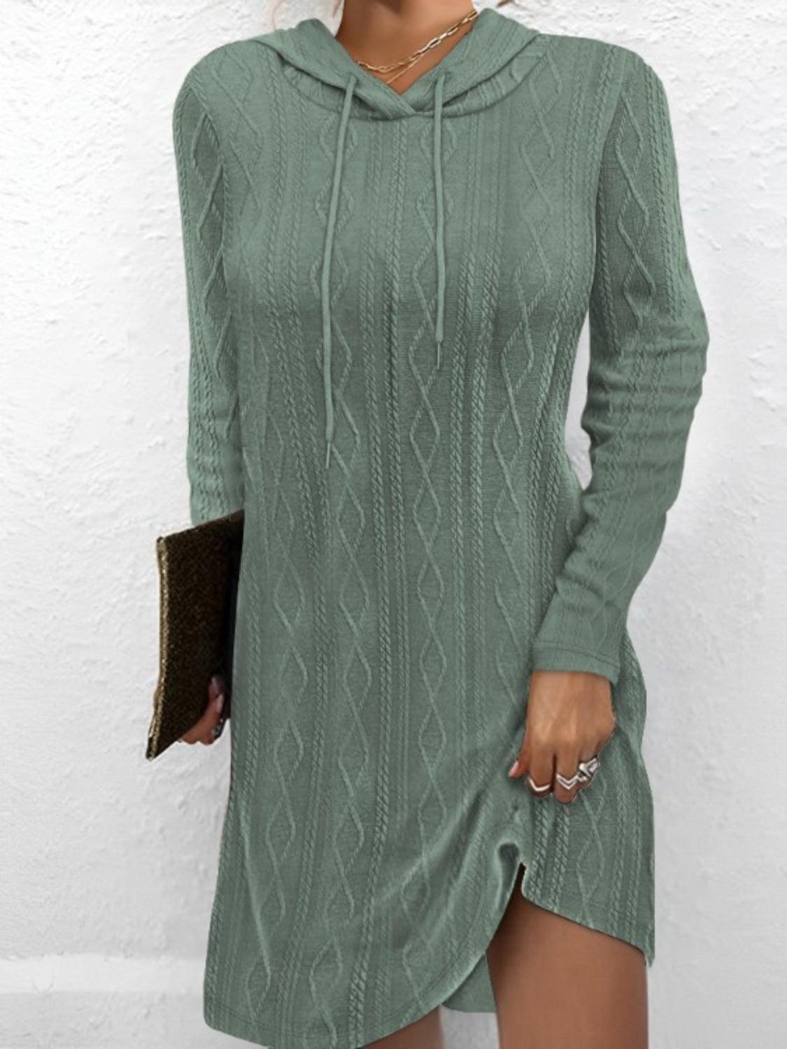 Drawstring Hooded Sweater Dress - ClubOn