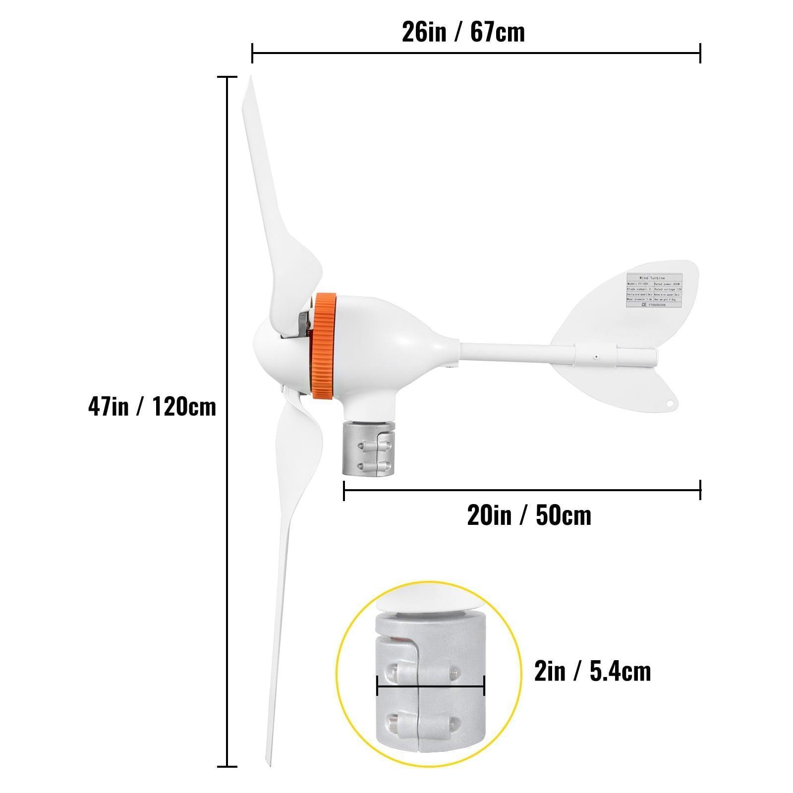 SKYSHALO Wind Turbine Generator – 12V/AC, 400W Wind Power Kit with MPPT Controller, 5 Blades, Auto Adjust Windward Direction - ClubOn