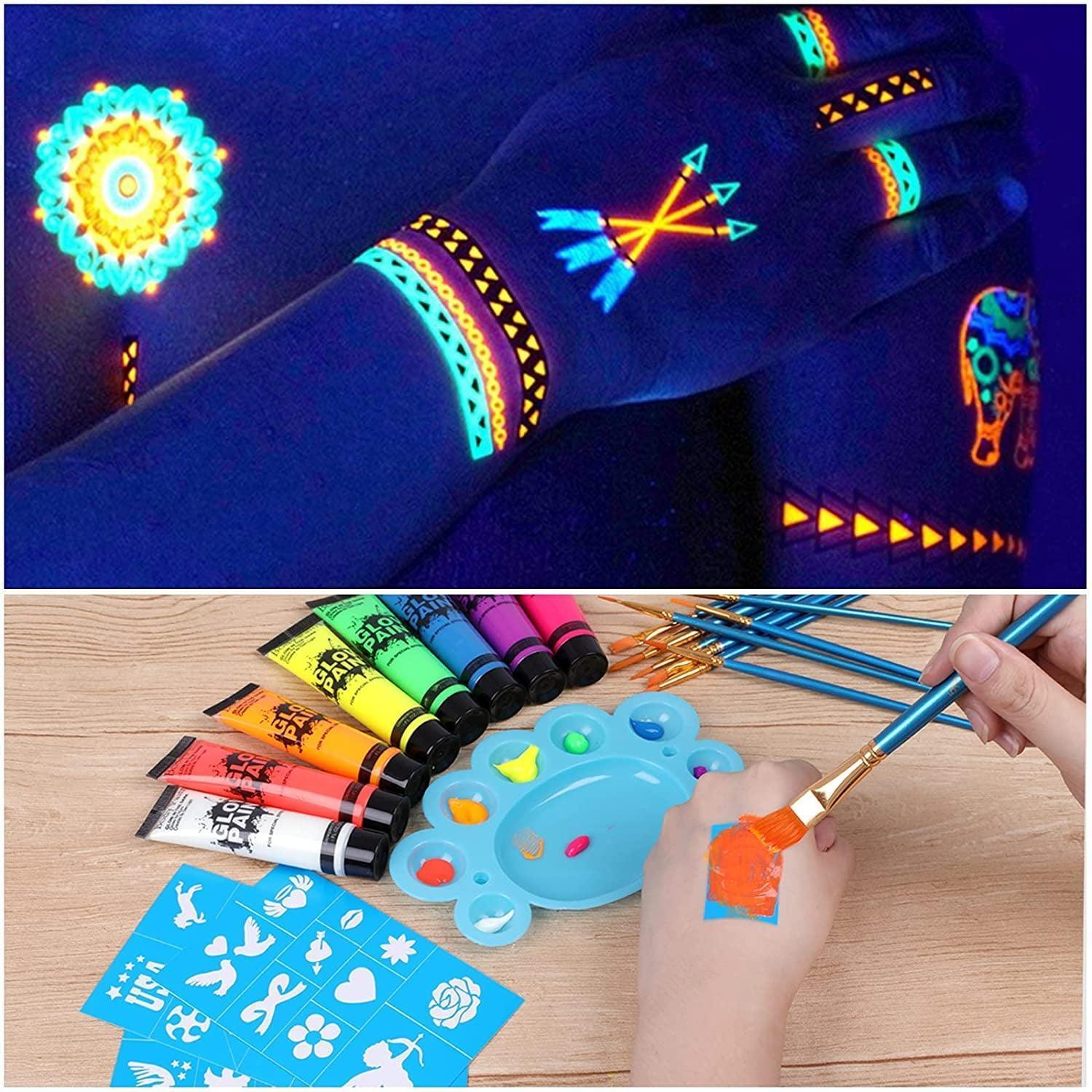 HUART Body Paint, 8 Tubes 0.84oz Glow in the Dark Face Paint, 8 Colors - ClubOn