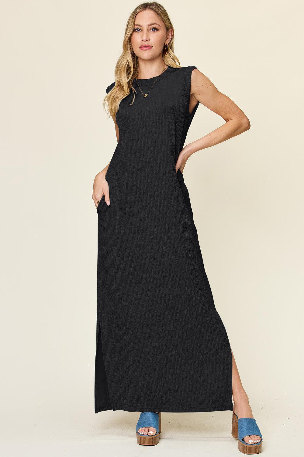 Double Take Full Size Texture Mock Neck Sleeveless Maxi Dress - ClubOn