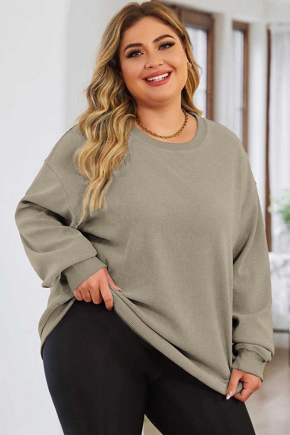 Plus Size Round Neck Dropped Shoulder Sweatshirt - ClubOn