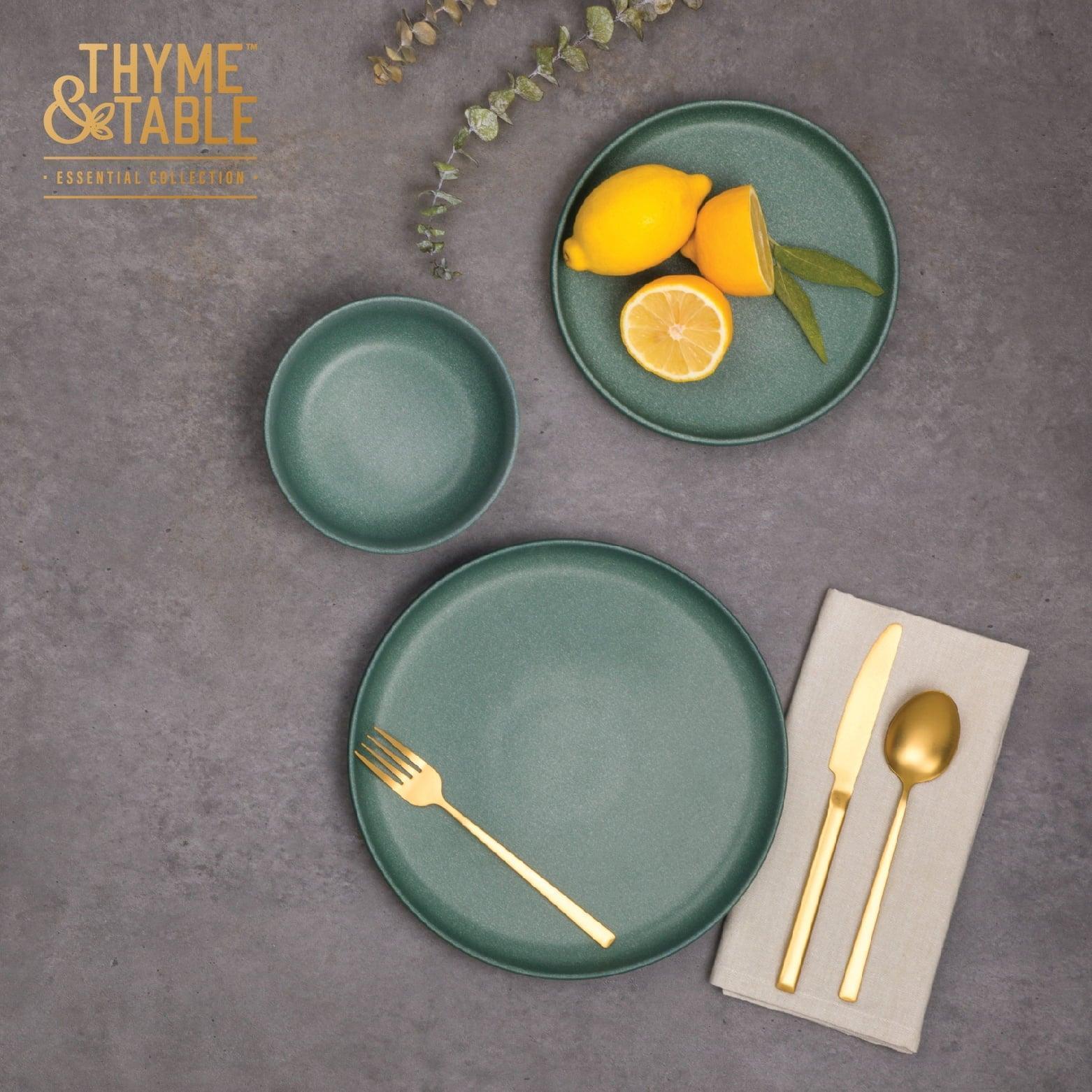 Thyme & Table 12-Piece Stoneware Dinnerware Set - Caspian Green Collection - ClubOn