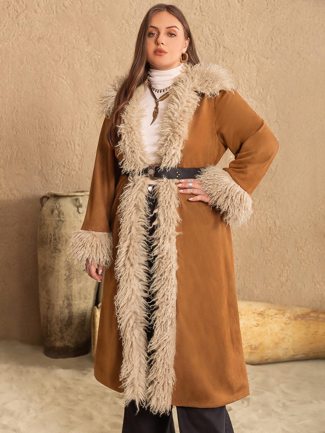 Plus Size Open Front Long Sleeve Coat - ClubOn