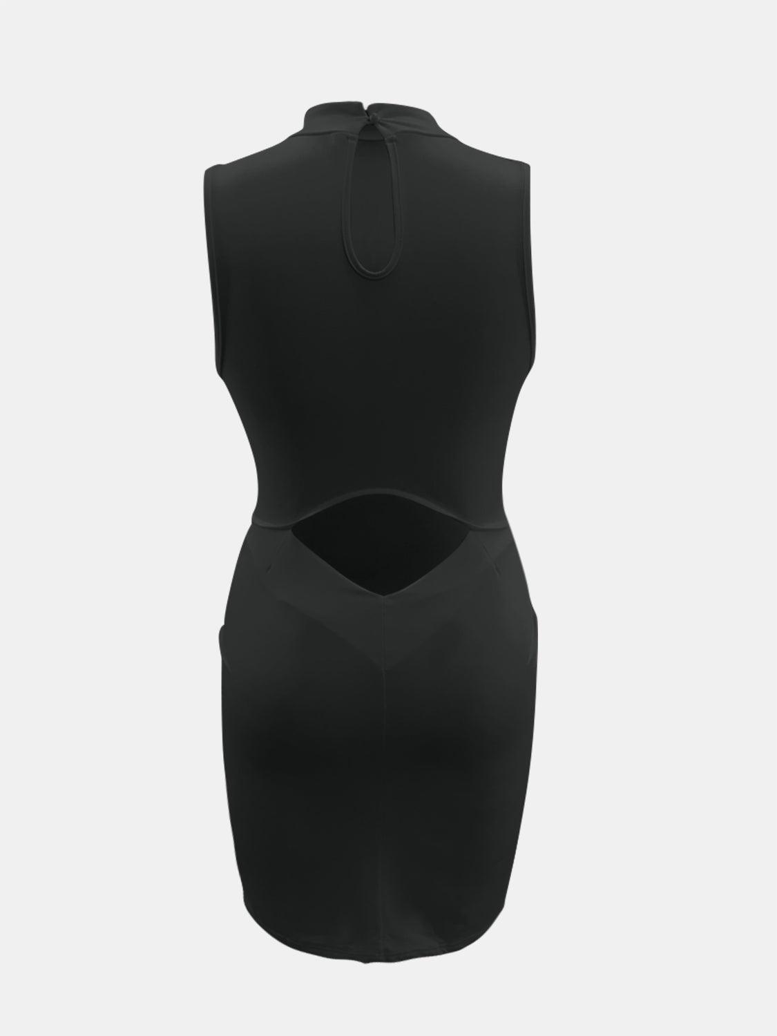 Cutout Mock Neck Sleeveless Dress - ClubOn
