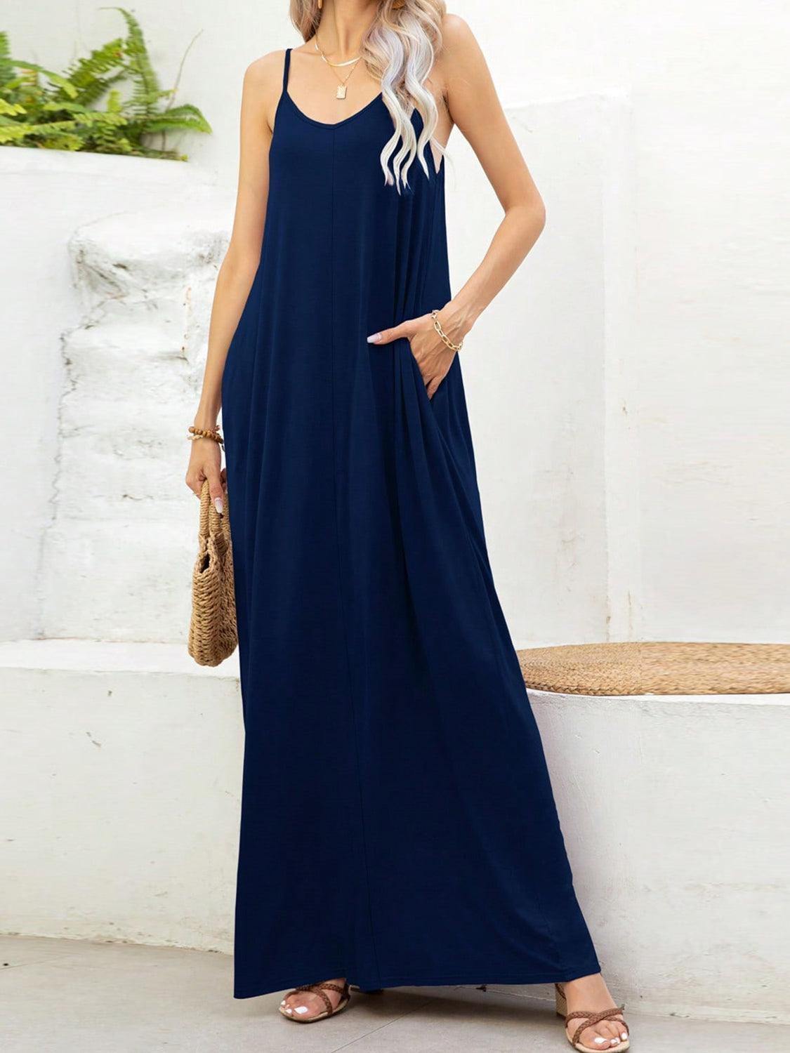 V-Neck Maxi Cami Dress with Pockets - ClubOn