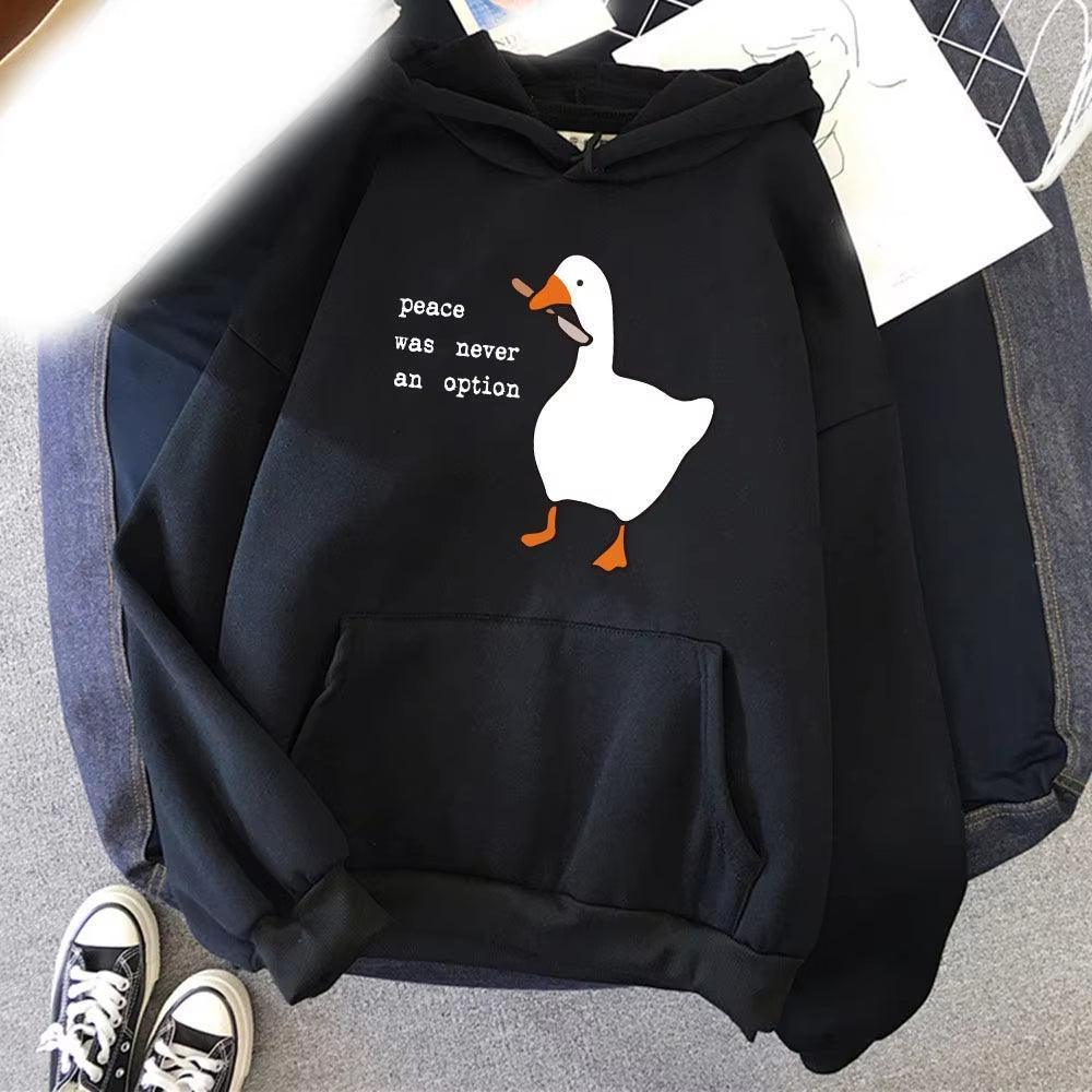 Peace Was Never an Option Goose Print Hoodie - Unisex Streetwear Pullover - ClubOn