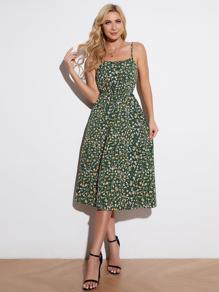 Ditsy Floral Tied Spaghetti Strap Dress - ClubOn
