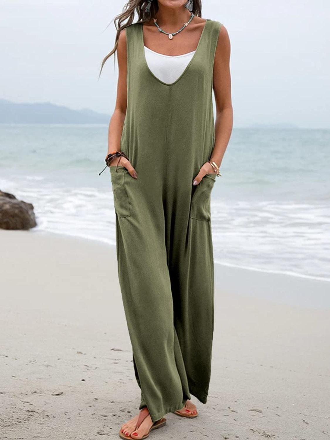 Full Size Wide Strap Jumpsuit with Pockets - ClubOn