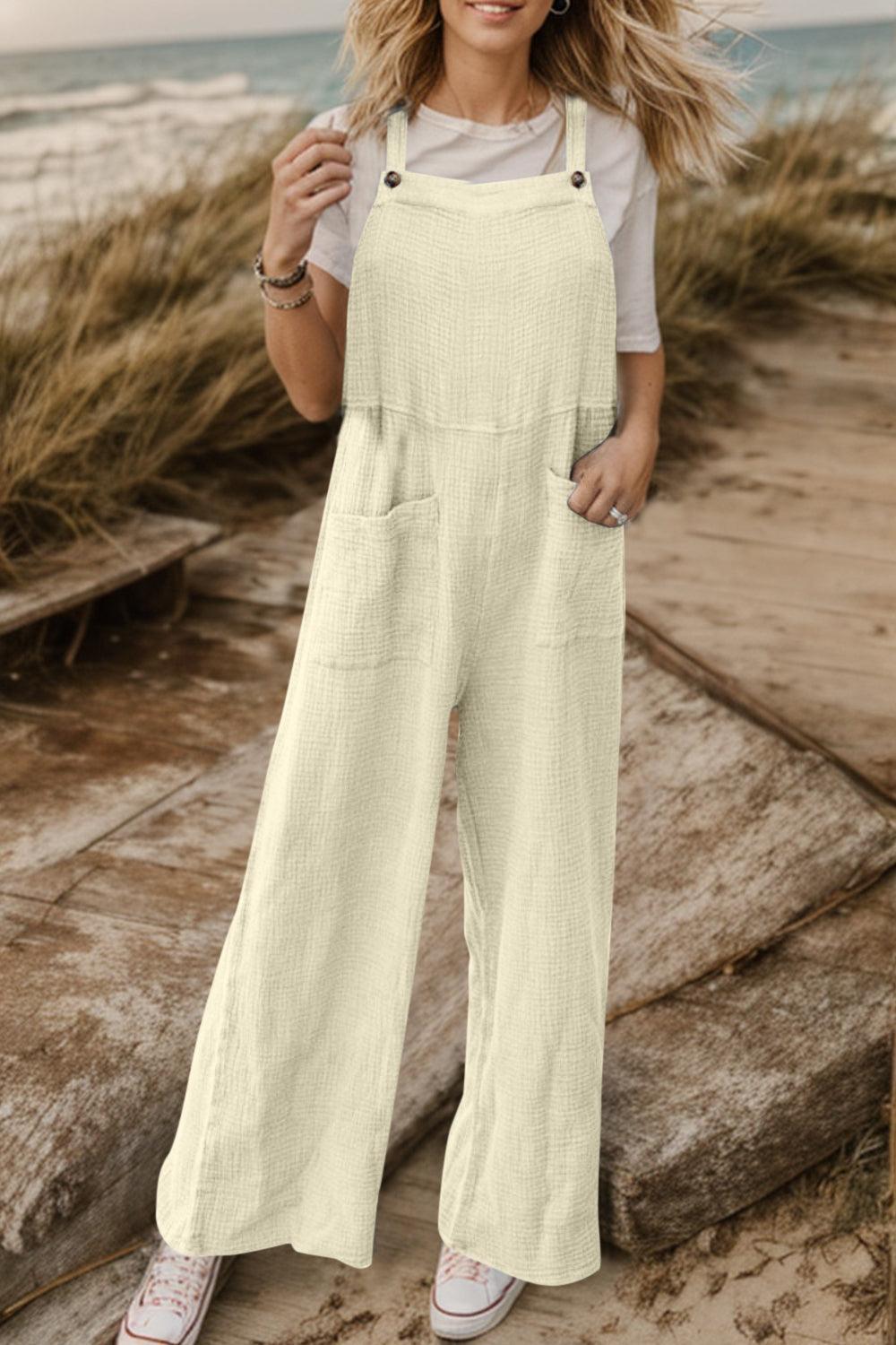 Full Size Wide Leg Front Pocket Jumpsuit - ClubOn