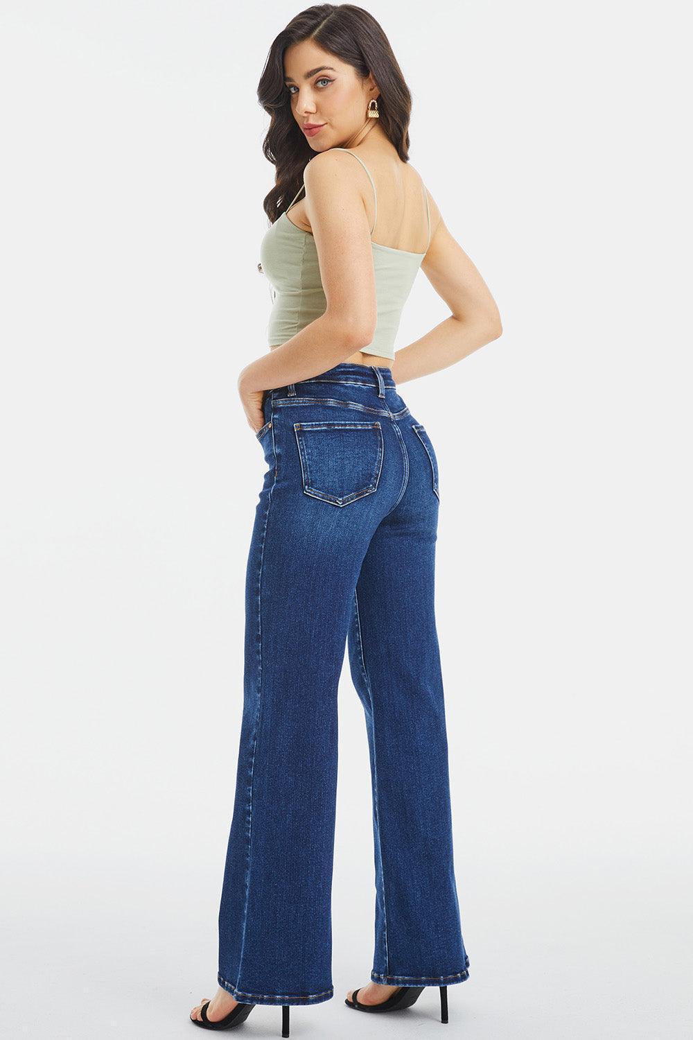 BAYEAS Full Size High Waist Cat's Whisker Wide Leg Jeans - ClubOn