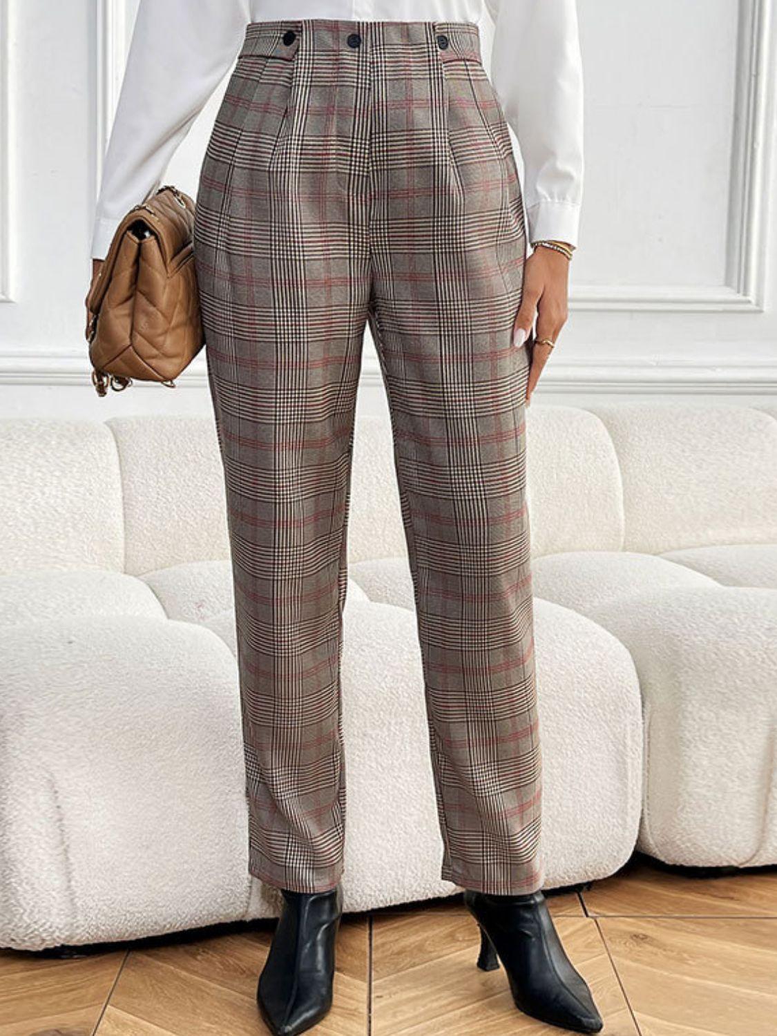 Perfee Plaid Straight Pants – Stylish &amp; Versatile - ClubOn