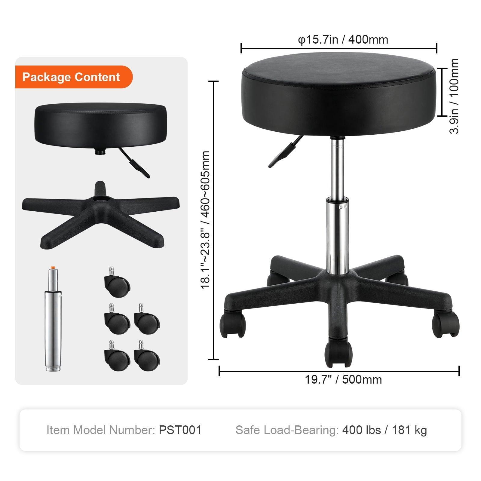 SKYSHALO Rolling Stool with Wheels, Adjustable Height, 400 LBS Capacity, Ultra-Thick Cushion, Black - ClubOn