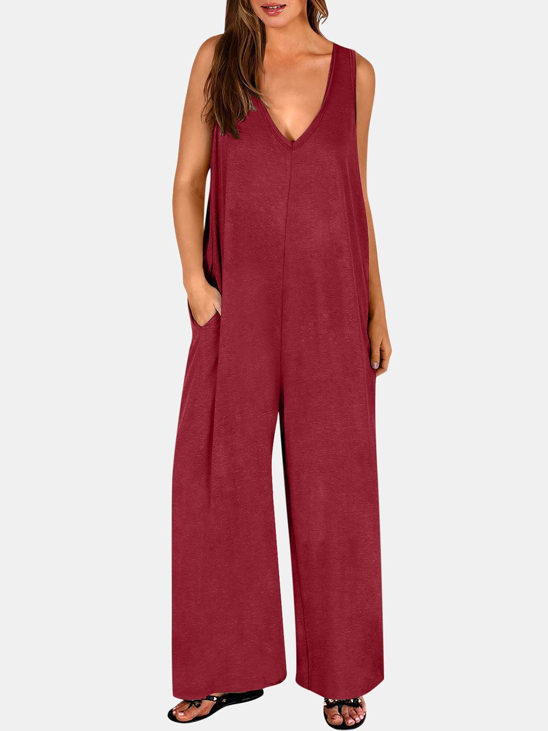Full Size V-Neck Wide Strap Jumpsuit - ClubOn