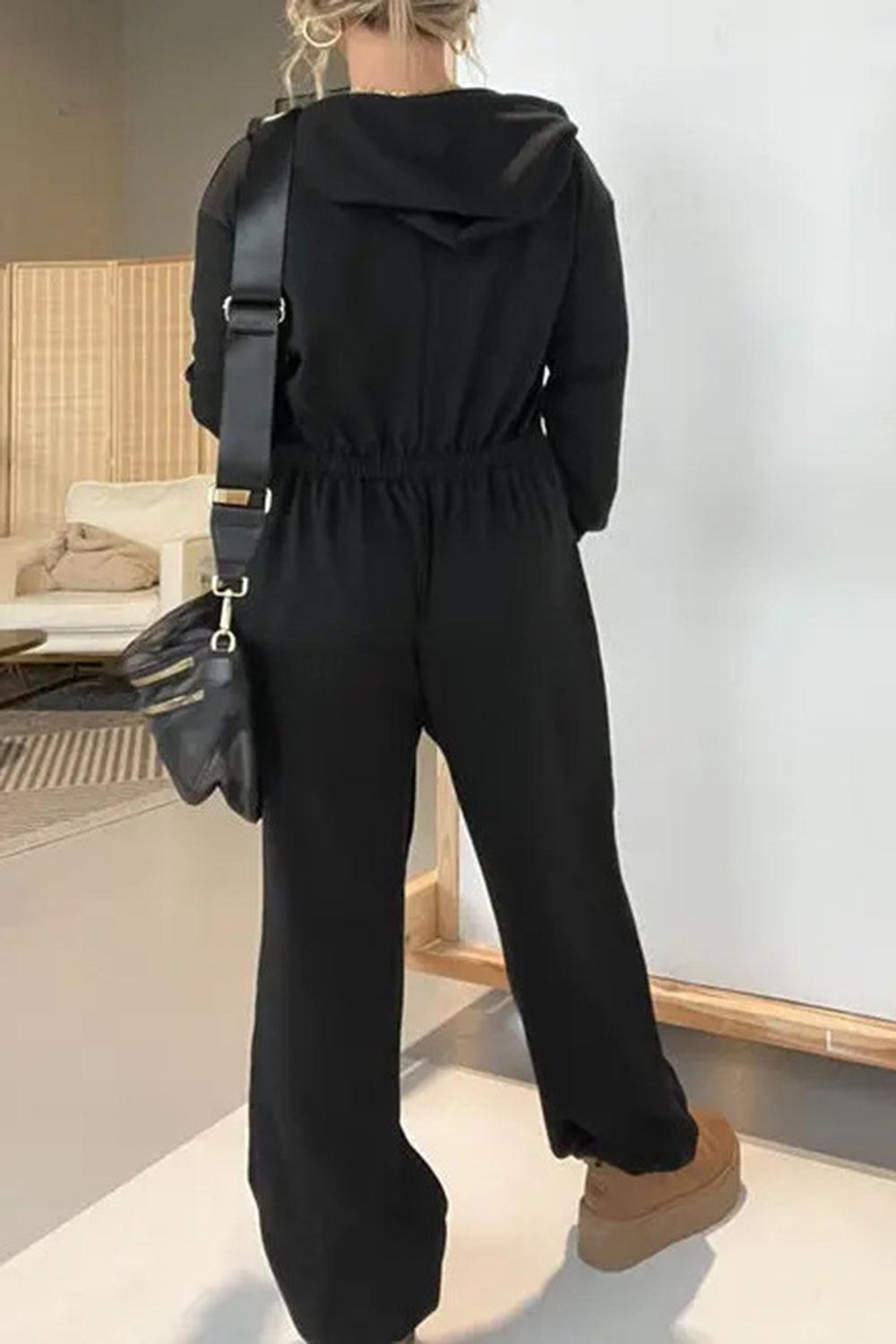 Full Size Drawstring Long Sleeve Jumpsuit - ClubOn