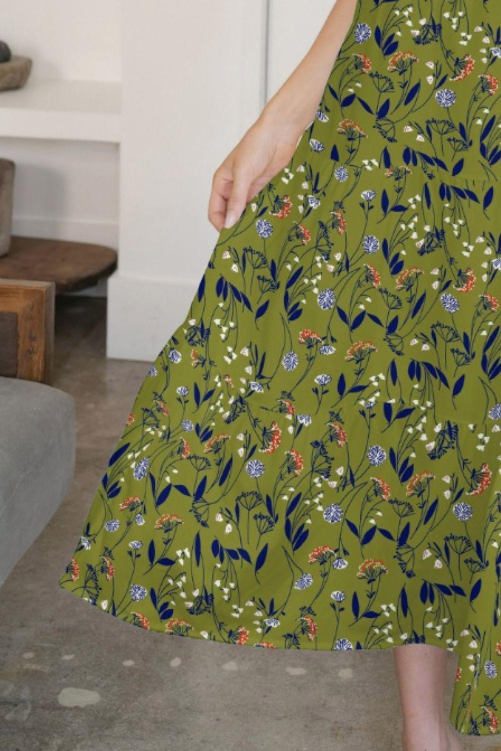 FAM-FAM Tiered Printed V-Neck Sleeveless Dress - ClubOn