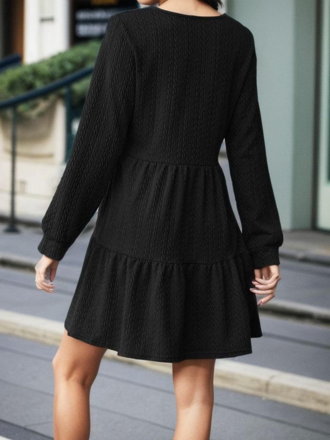 V-Neck Long Sleeve Mini Dress - ClubOn