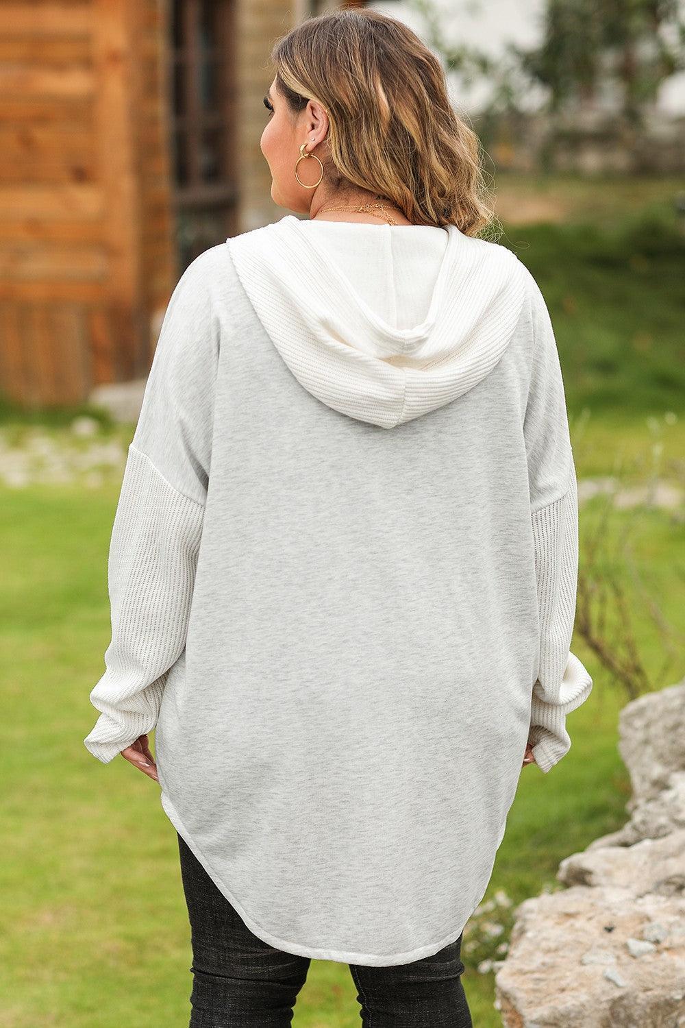 Plus Size Button Up Drawstring Long Sleeve Hoodie - ClubOn
