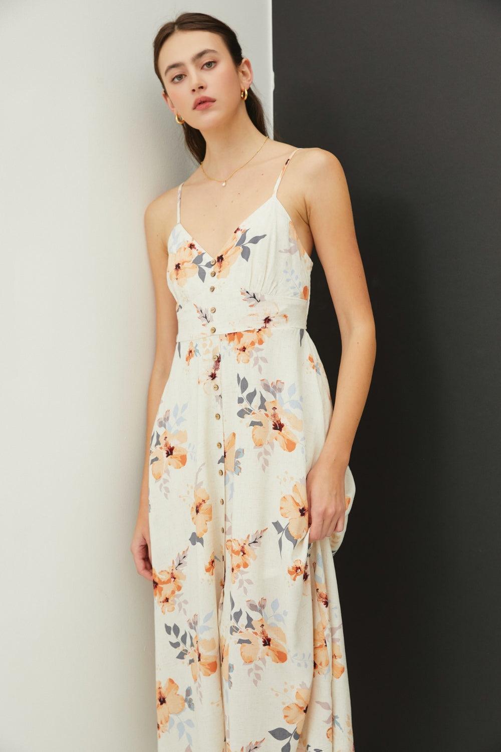 Be Cool Floral Button Down Cami Midi Dress - ClubOn