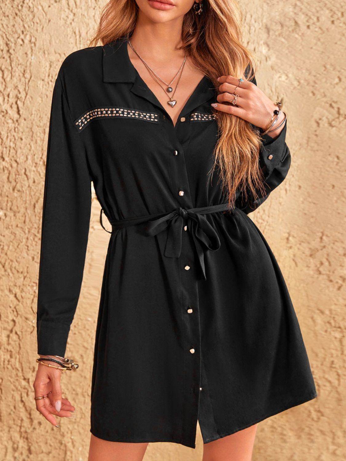 Collared Neck Long Sleeve Mini Dress - ClubOn