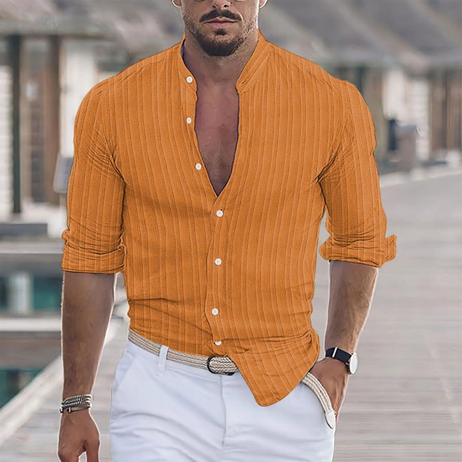 Men's Striped Long Sleeve Shirt - Casual Beach Style Top - ClubOn