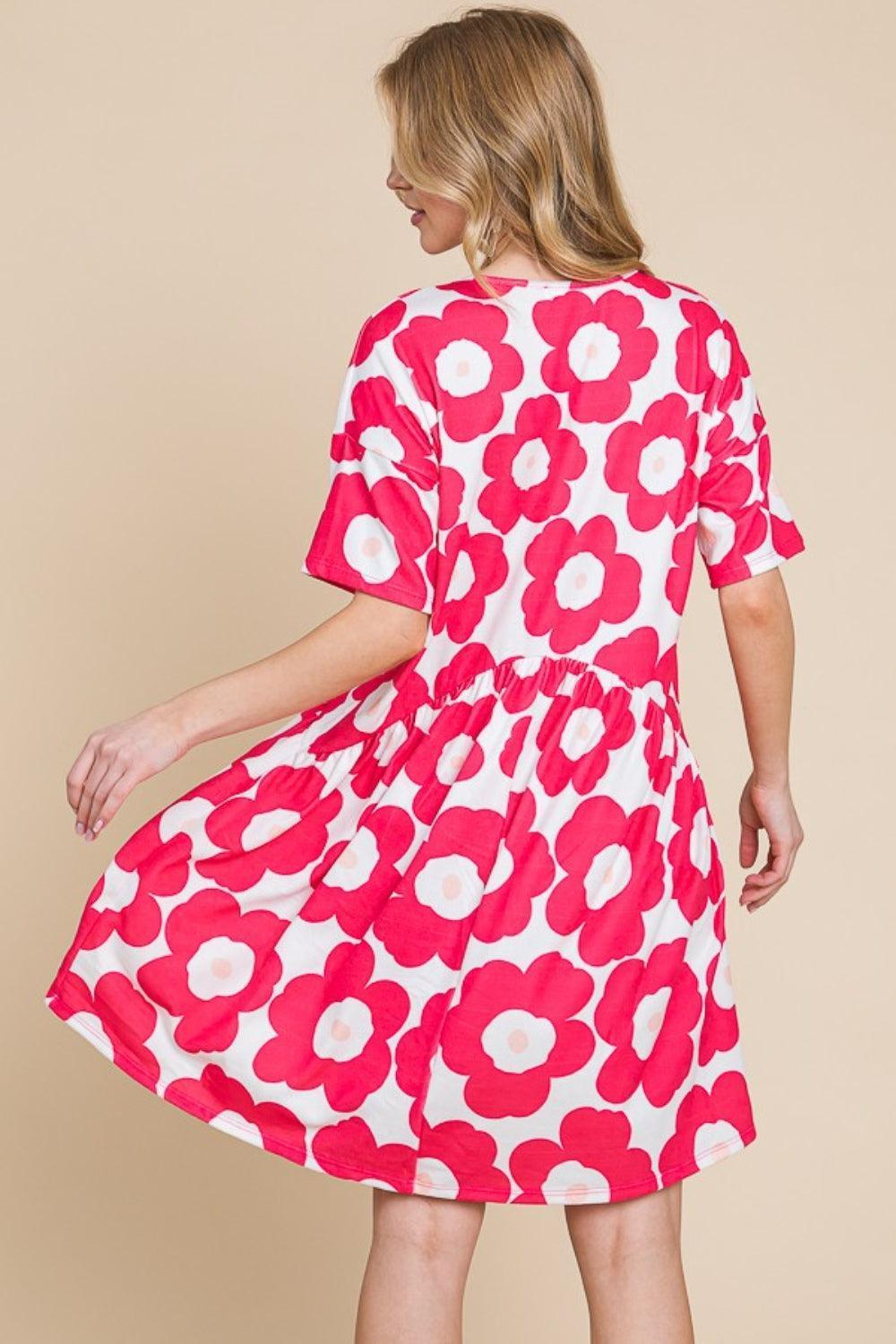 BOMBOM Flower Print Ruched Dress - ClubOn