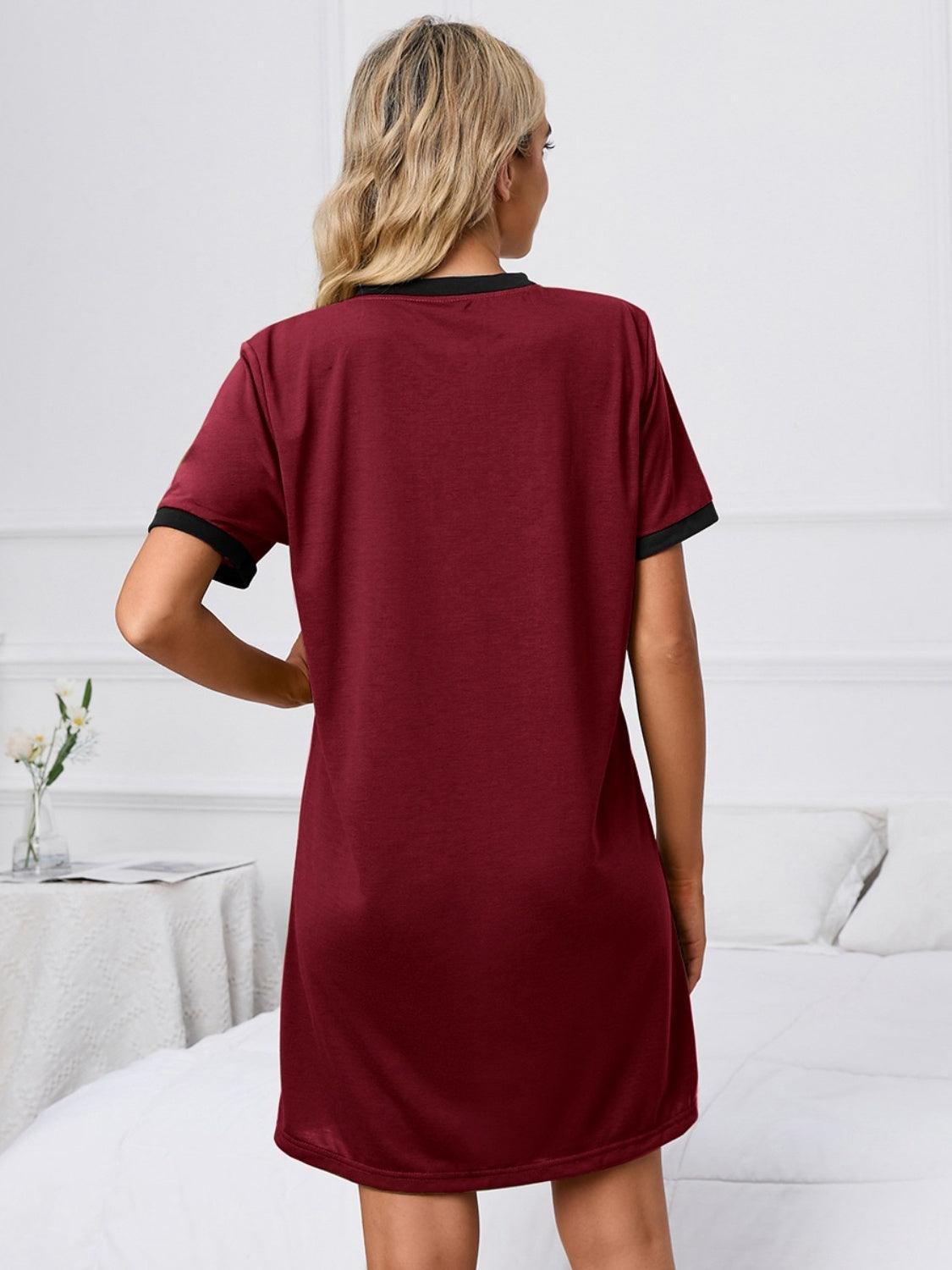 Contrast Trim Round Neck Mini Dress - ClubOn