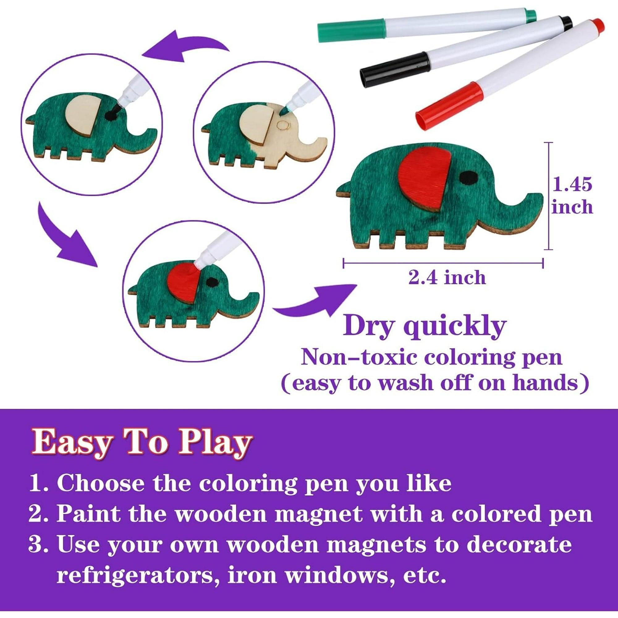 36 Pcs Wooden Magnets DIY Craft Kit, Paint Your Own Art for Kids, Ages 4-12, Birthday & Easter Gifts - ClubOn