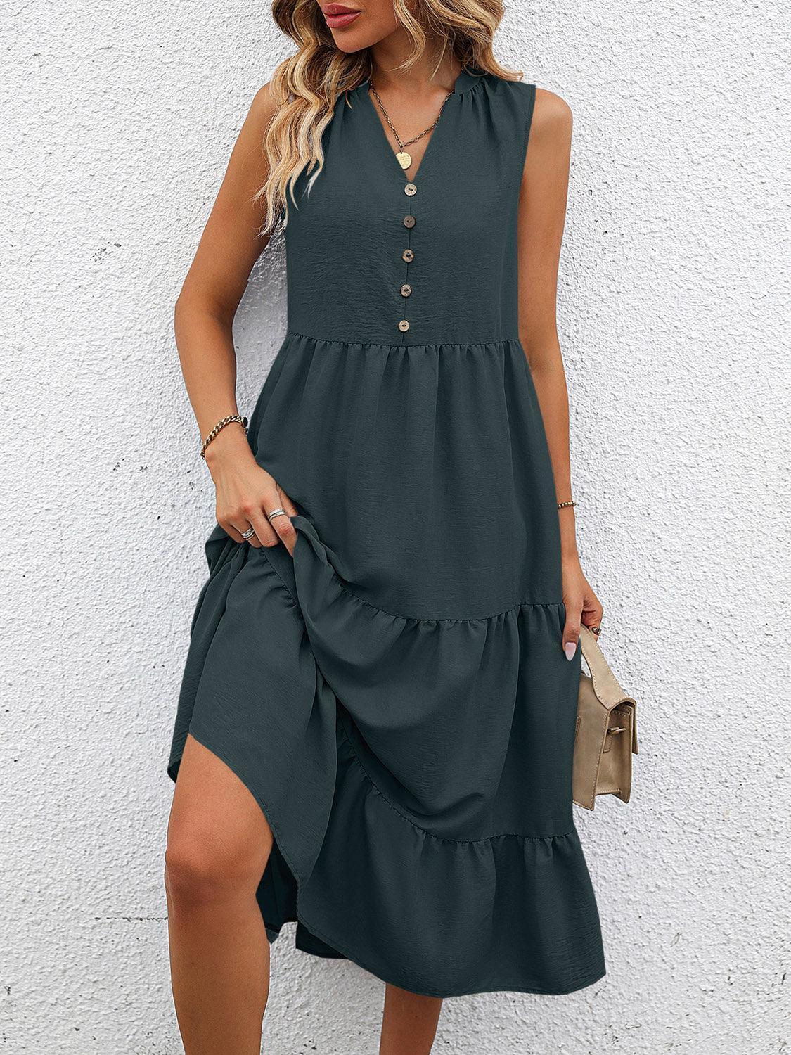 V-Neck Sleeveless Tiered Dress - ClubOn