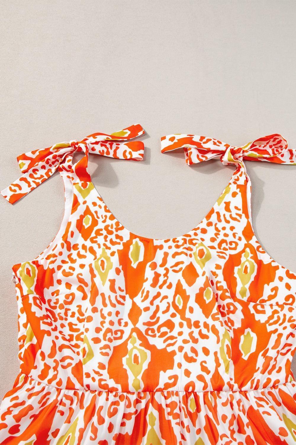 Tied Leopard Scoop Neck Sleeveless Midi Dress - ClubOn