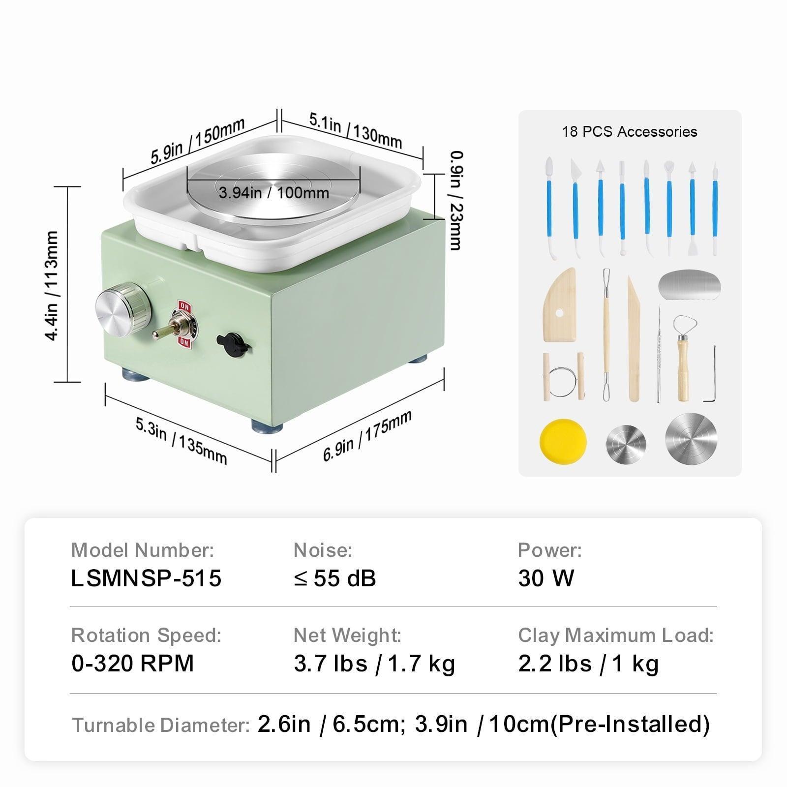 SKYSHALO Compact Clay Wheel – 0-320RPM, Dual Turntables, Removable Basin, 18 Accessories, Electric Pottery Tool (Green) - ClubOn