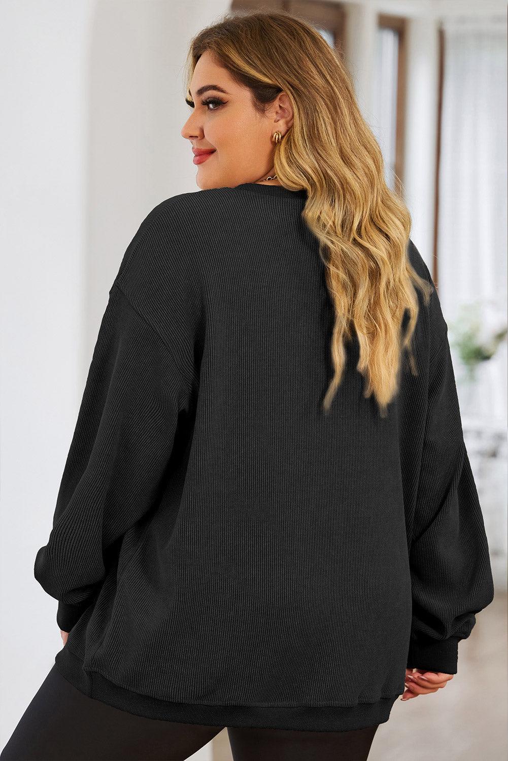 Plus Size Round Neck Dropped Shoulder Sweatshirt - ClubOn
