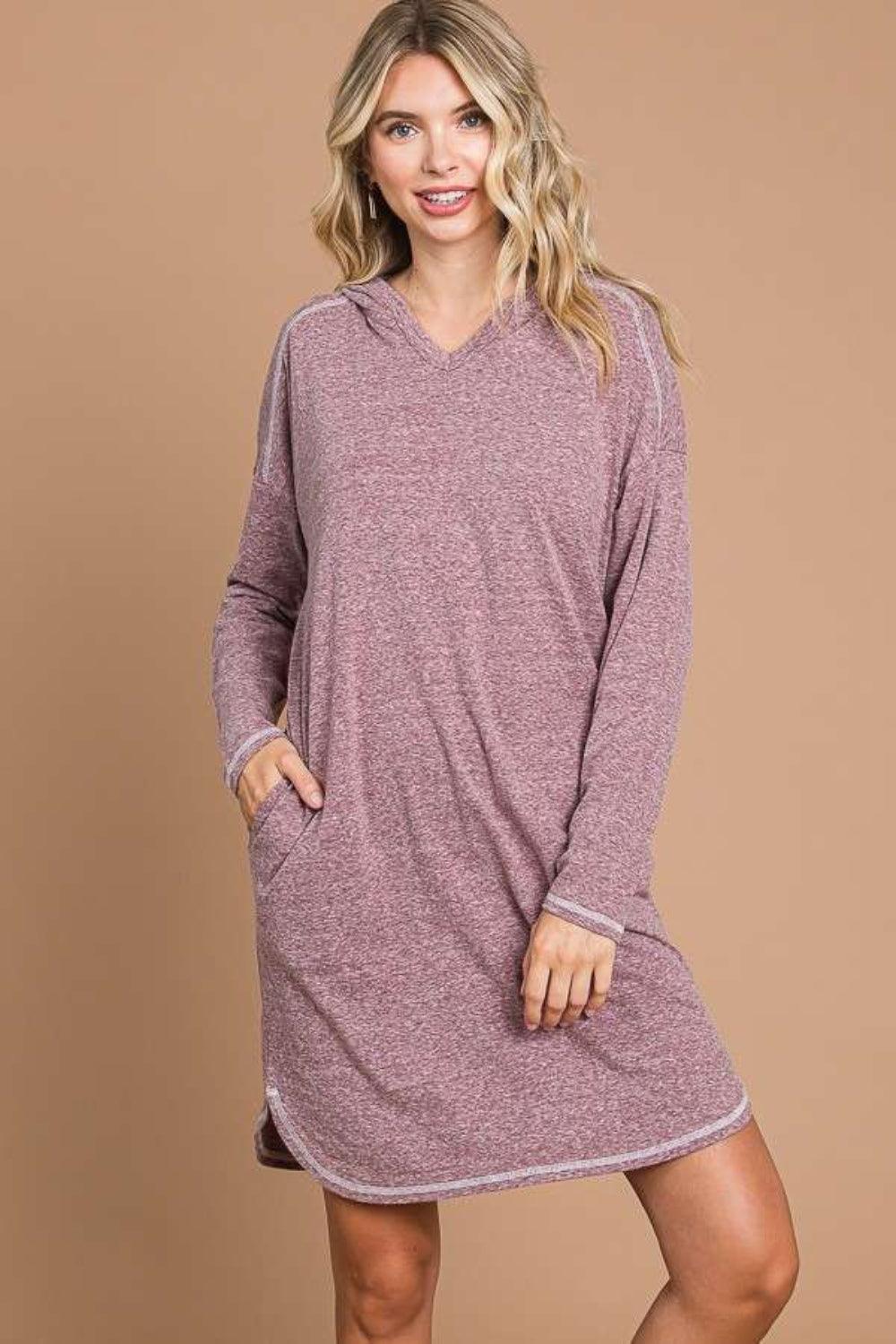 Culture Code Full Size Hooded Long Sleeve Sweater Dress - ClubOn